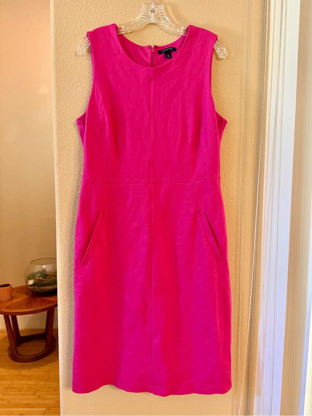 Lands' End Vibrant Pink Sleeveless Midi Sheath Dress